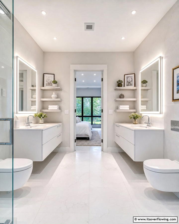 Floating Fixture Trends - 30 Jack and Jill Bathroom Ideas for Shared Spaces