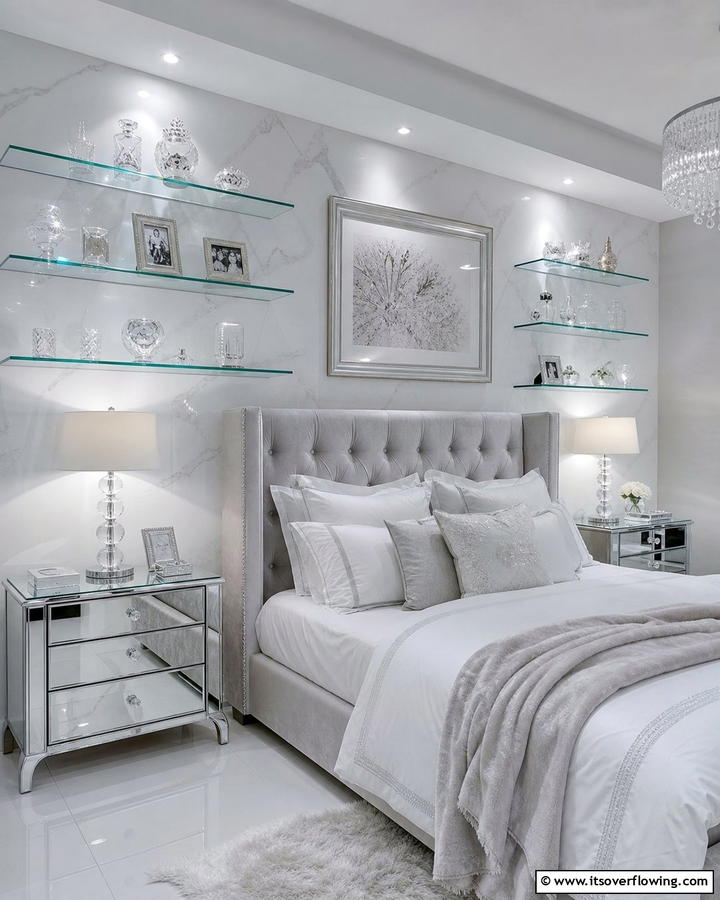 Floating Glass Sophistication - 30 Bedroom Shelving Ideas for Storage and Display