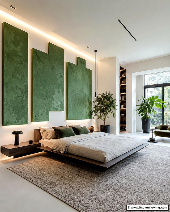 Floating Green Panelling - 30 Green Panelling Ideas for a Serene Bedroom
