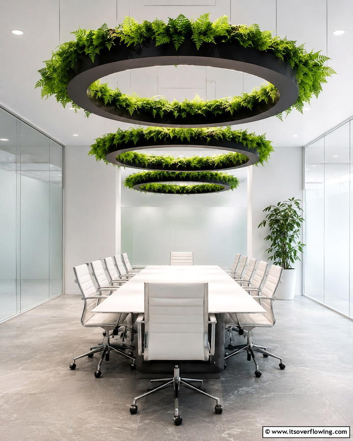 Floating Green Rings - 25 Green Ceiling Ideas for a Unique and Bold Statement