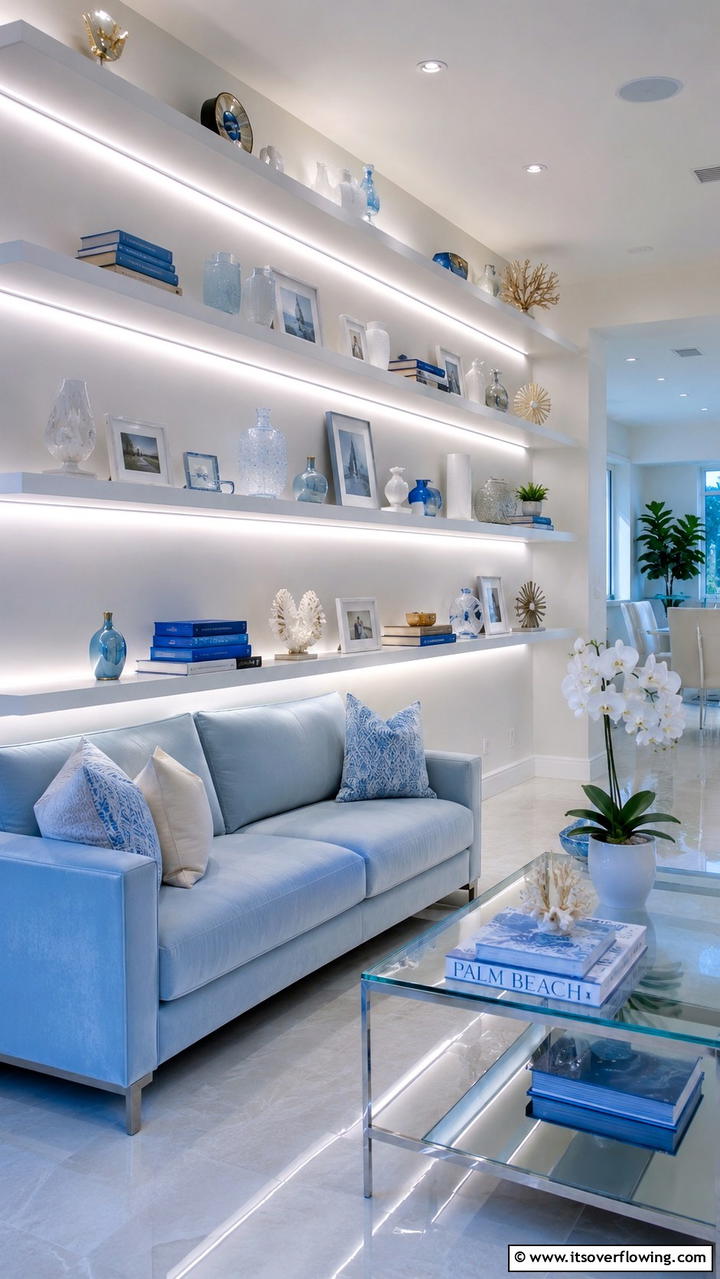 Floating Illumination Feature - 30 Creative Bookshelf Decor Ideas for Organized Living Spaces