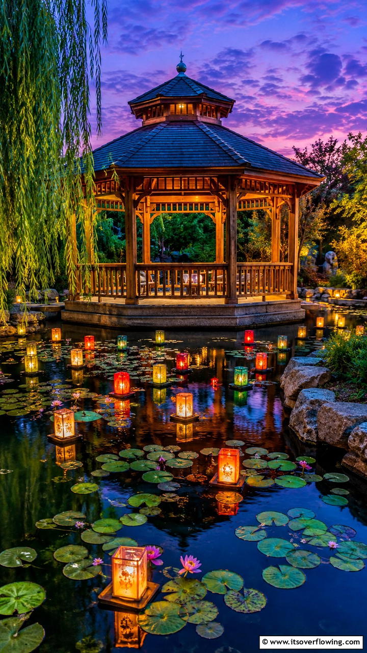 Floating Lanterns - 30 Gazebo Lighting Ideas- Ambient Outdoor Illumination