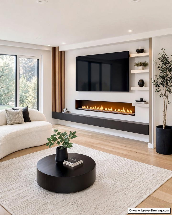 Floating Linear Fireplace Display - 30 Linear Fireplace Ideas for Modern Home Heating