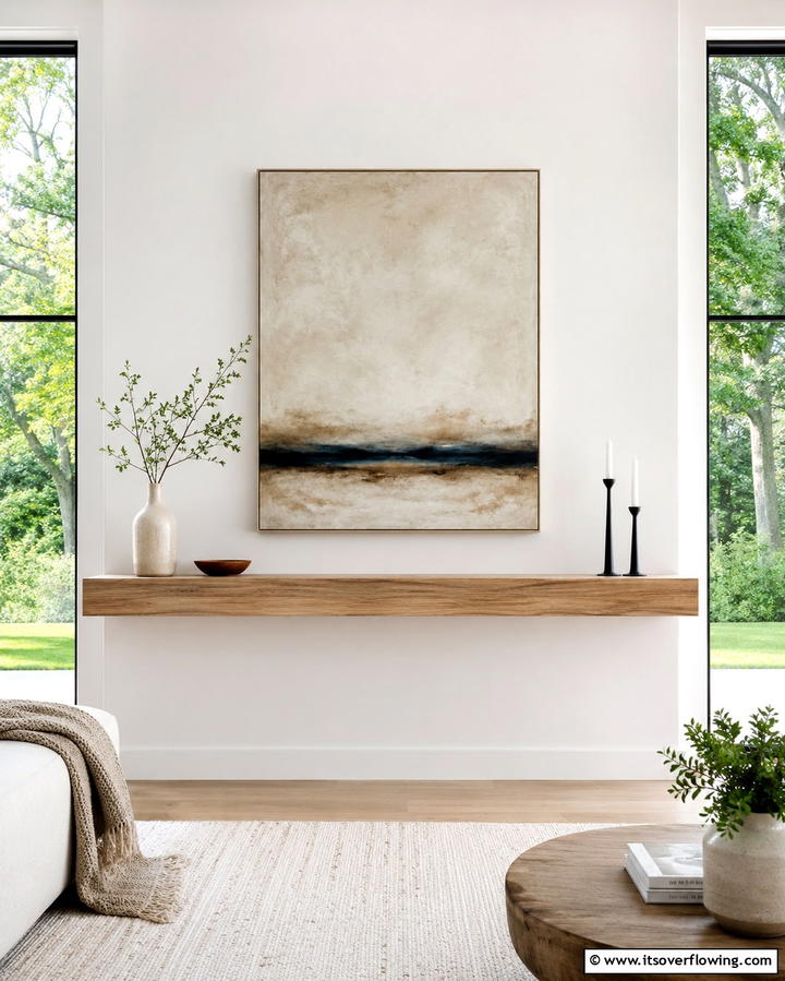 Floating Mantel for a Minimalist Look - 25 Fireplace Between Windows Ideas for Cozy Homes