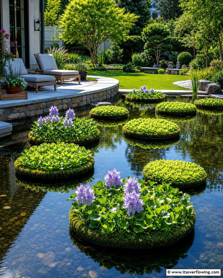 Floating Plant Islands for Visual Interest - 25 Pond Landscaping Ideas for a Tranquil Backyard