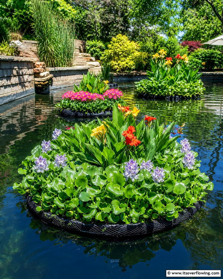 Floating Plant Islands - 25 Pond Landscaping Ideas for a Tranquil Backyard