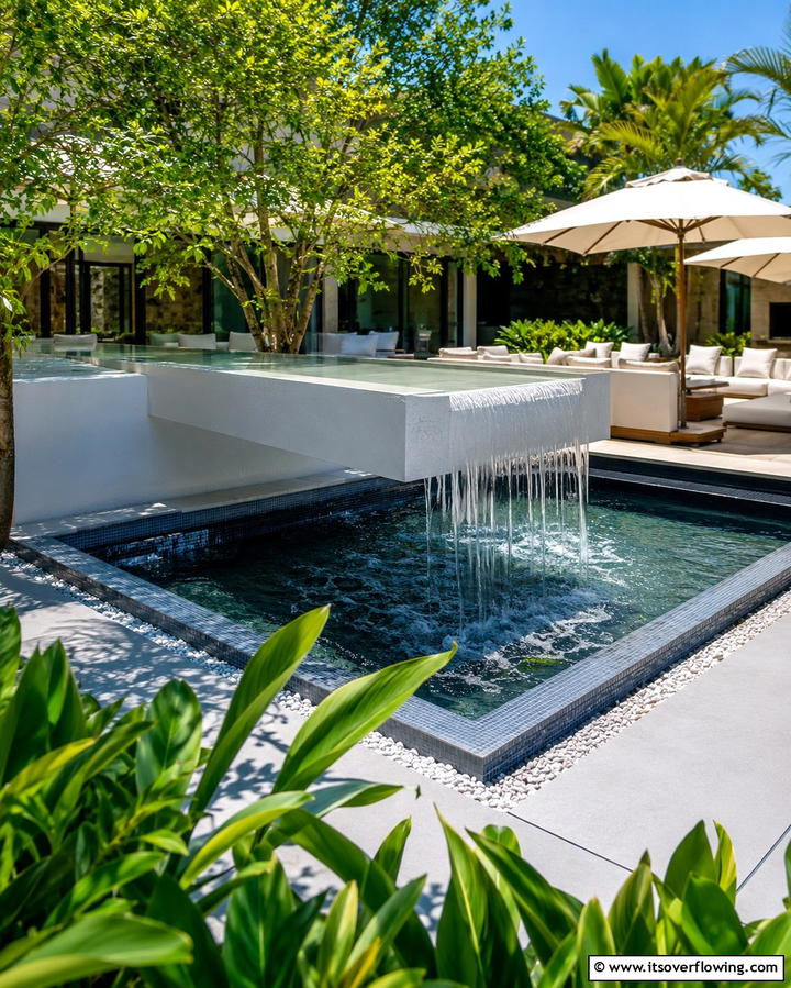 Floating Platform Waterfall - 25 Small Pool Waterfall Ideas for Your Backyard