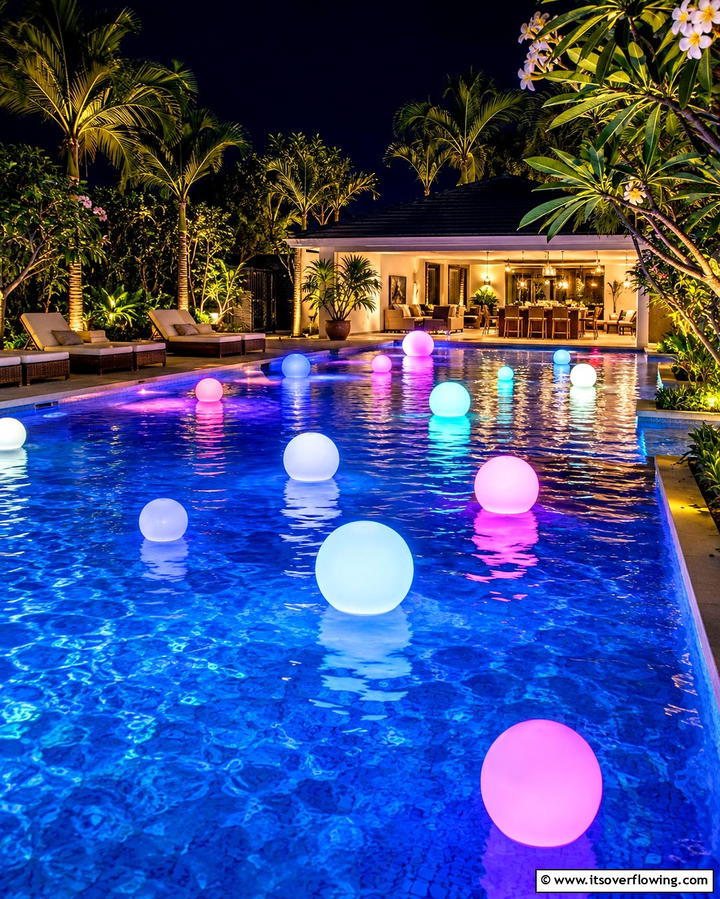 Floating Pool Lights for a Dreamy Atmosphere - 25 Backyard Lighting Ideas to Illuminate Your Outdoor Space