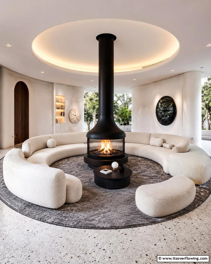 Floating Sectional Arrangement - 25 Living Room Ideas With Sectionals and Fireplace