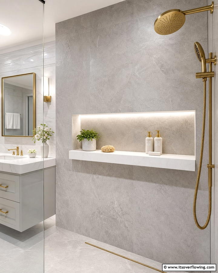 Floating Shelf Shower Niche - 25 Shower Niche Ideas for a Functional Bathroom