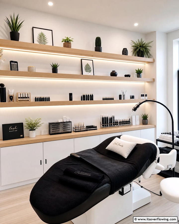 Floating Shelves - 20 Lash Room Ideas for a Stunning Beauty Space