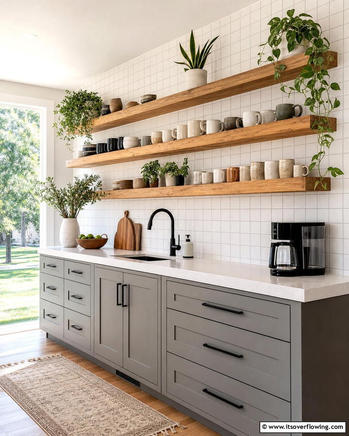 Floating Shelves - 25 Mid-century Modern Kitchen Ideas for a Retro and Functional Space