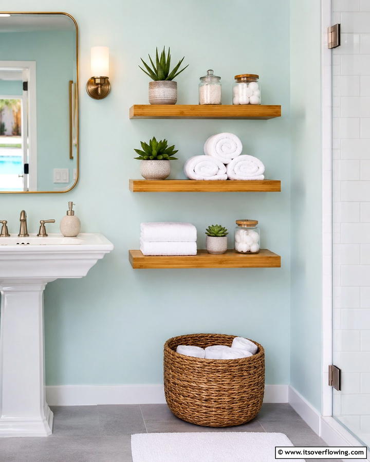 Floating Shelves - 25 Pool Bathroom Ideas for a Refreshing Swim Experience