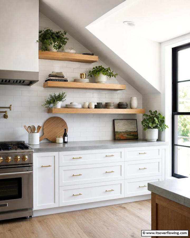 Floating Shelves - 20 Sloped Ceiling Kitchen Ideas for a Unique and Stylish Space
