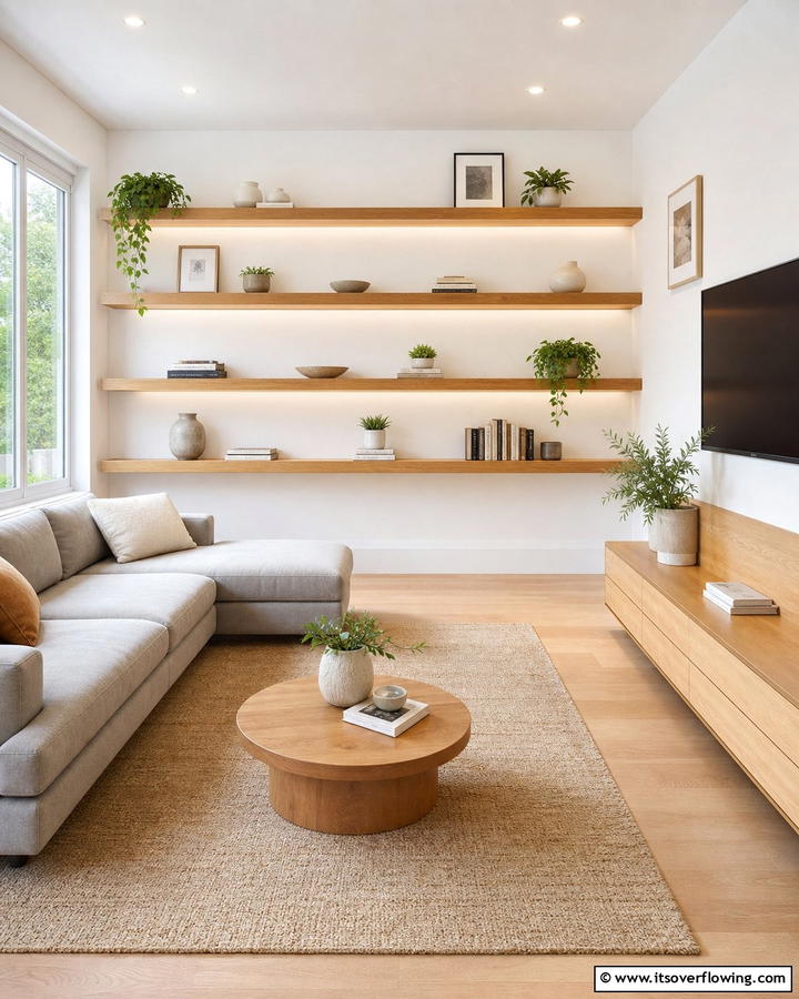 Floating Shelves - 21 Small Living Room Layout Ideas for Cozy Gatherings