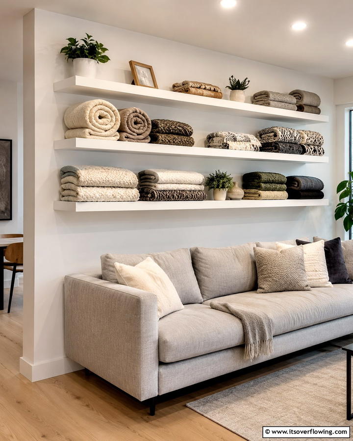 Floating Shelves - 25 Creative Blanket Storage Ideas for Cozy Homes