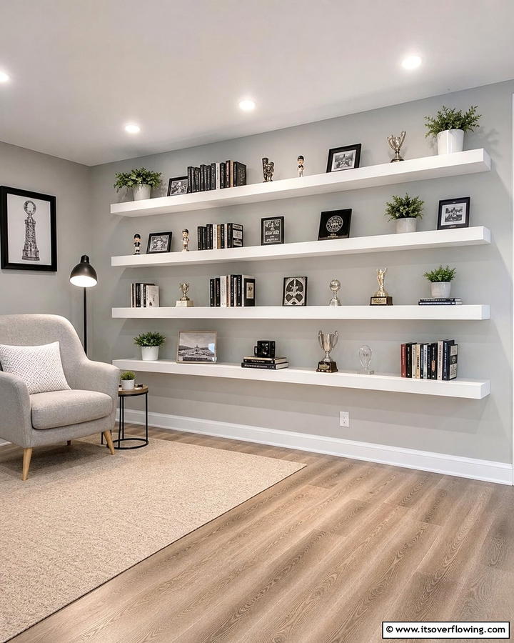 Floating Shelves Display - 21 Basement Storage Ideas to Organize Clutter with Style
