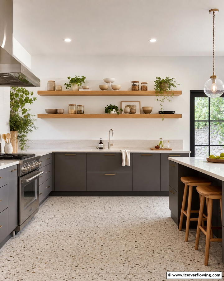 Floating Shelves Display - 21 Minimalist Kitchen Ideas for Clean & Functional Spaces