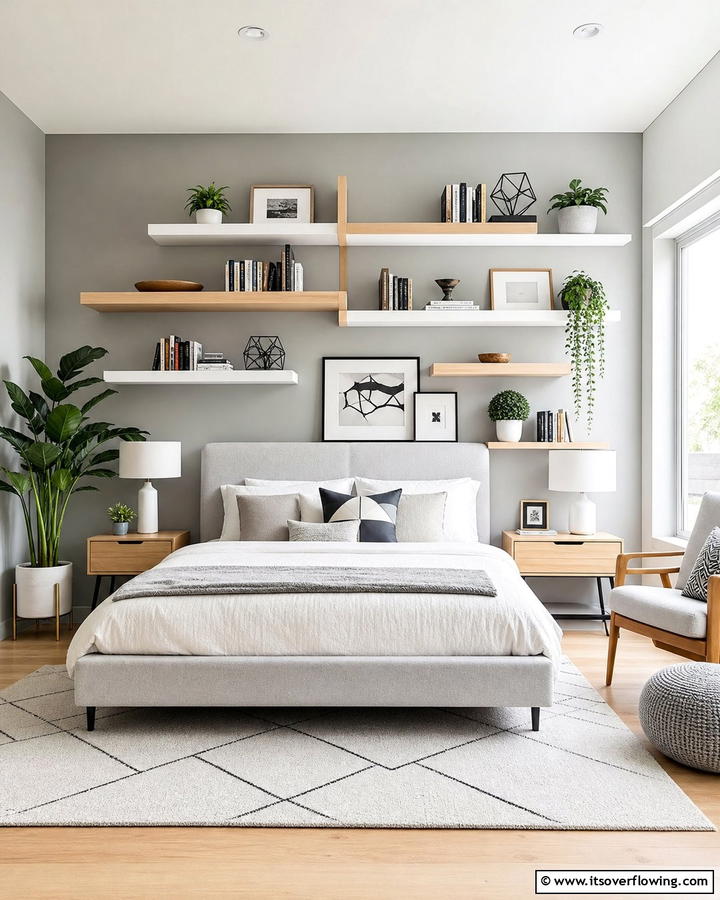 Floating Shelves Display - 21 Bedroom Wall Decor Ideas to Elevate Your Personal Sanctuary