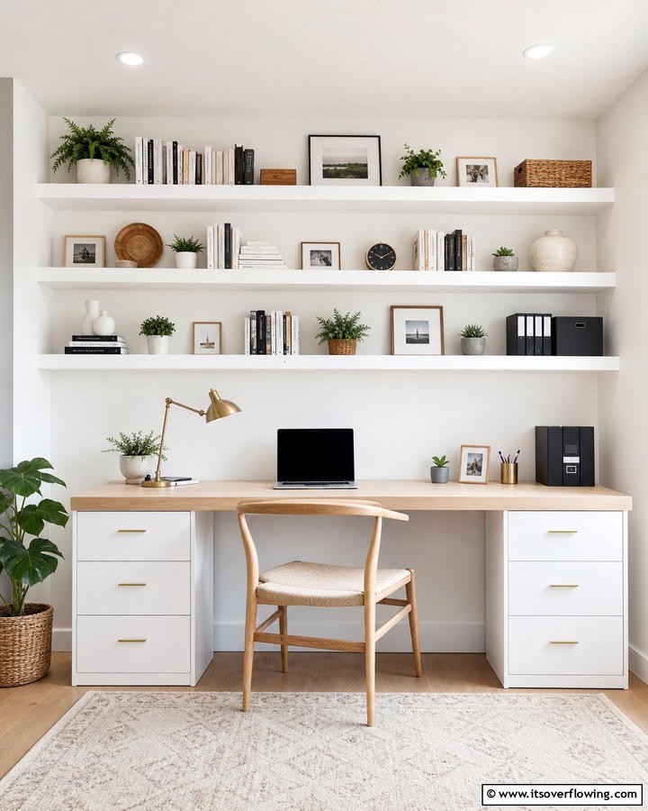 Floating Shelves Display - 21 Modern Home Office Ideas for Productivity & Style