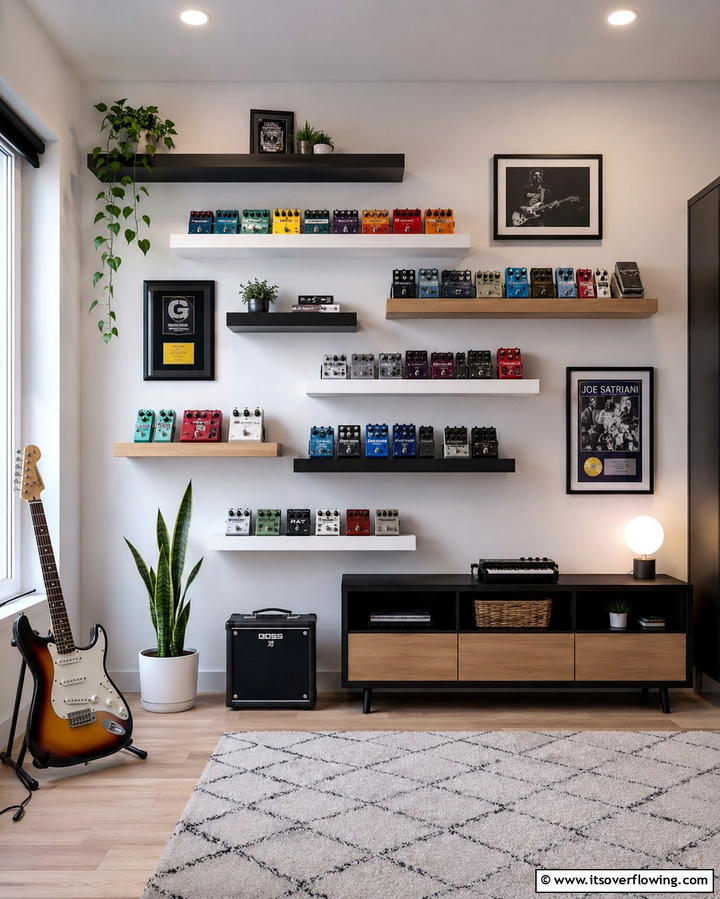 Floating Shelves Display - 25 Guitar Room Ideas for Music Lovers