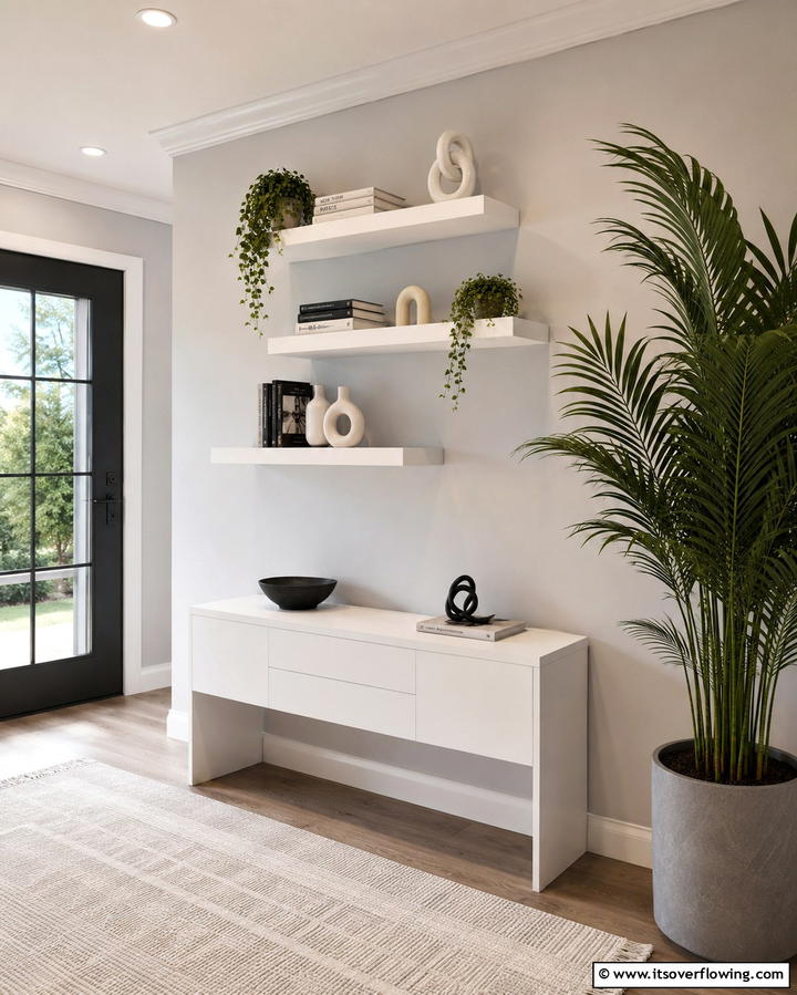 Floating Shelves Display - 30 Entryway Wall Ideas for First Impressions and Functional Storage
