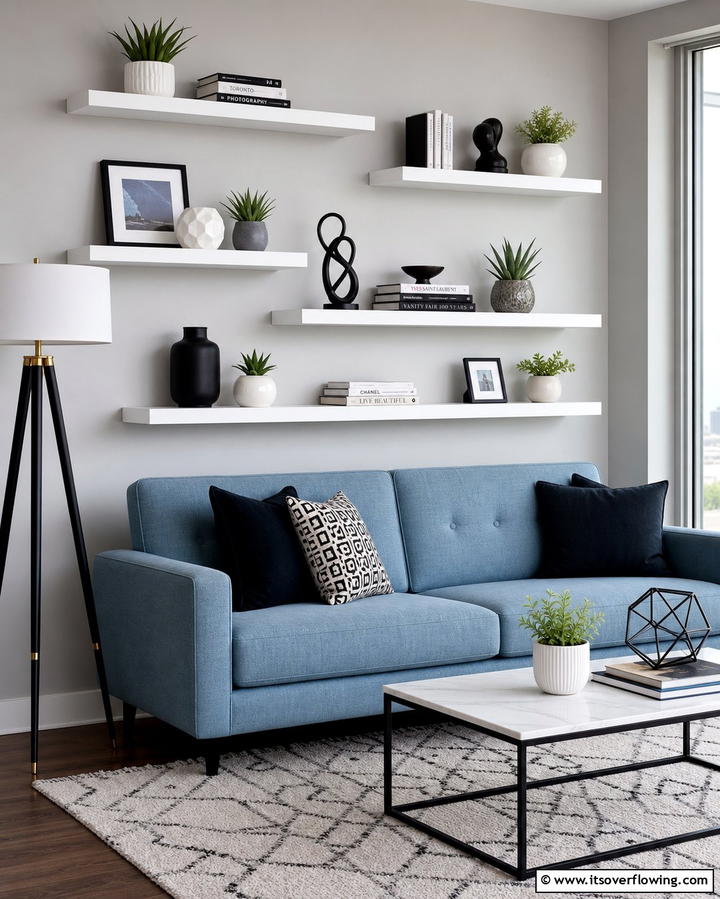 Floating Shelves Display - 30 Living Room Wall Decor Ideas to Elevate Your Space