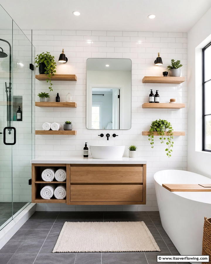 Floating Shelves Open Bathroom Storage - 21 Bathroom Organization Ideas for a Clutter-Free Morning Routine