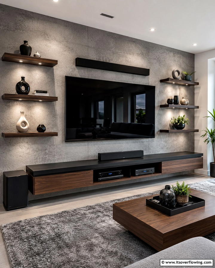 Floating Shelves as a Media Center Solution - 25 Floating Shelves Ideas for Stylish and Functional Storage