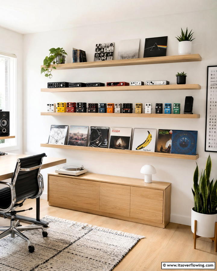 Floating Shelves for Accessories - 25 Guitar Room Ideas for Music Lovers