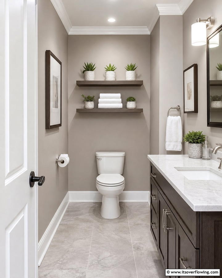 Floating Shelves for Decor and Storage - 25 Hallway Bathroom Ideas to Maximize Small Spaces