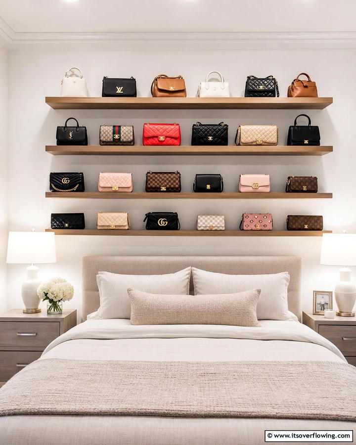Floating Shelves for Display - 17 Purse Storage Ideas for Organized Closets and Entryways