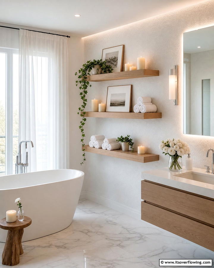 Floating Shelves for Elegant Storage - 17 Romantic Bathroom Ideas for a Luxurious Personal Retreat