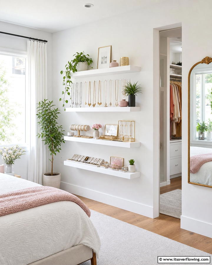 Floating Shelves for Jewelry - 30 Clever Jewelry Storage Ideas to Keep Accessories Tidy