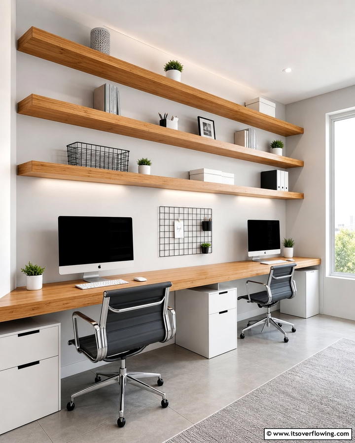 Floating Shelves for Minimalist Appeal - 25 Office Shelving Ideas to Maximize Storage and Style