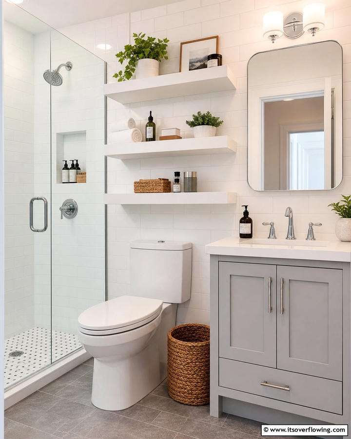 Floating Shelves for Open Storage - 21 Small Bathroom Storage Solutions for Clutter-Free Spaces