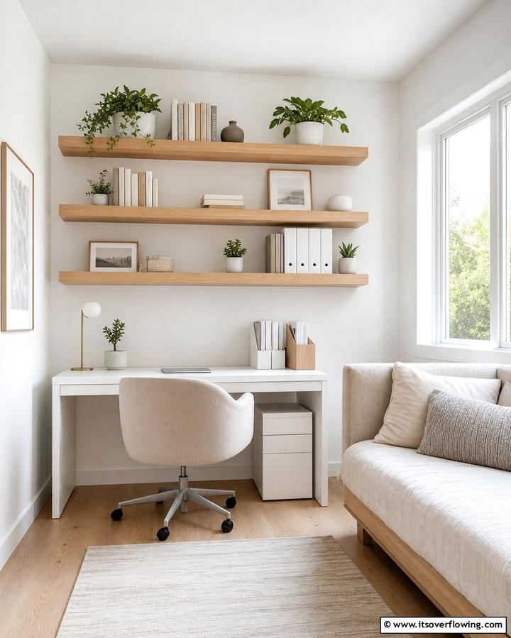 Floating Shelves for Organization - 25 Office Guest Room Ideas for a Functional and Stylish Space