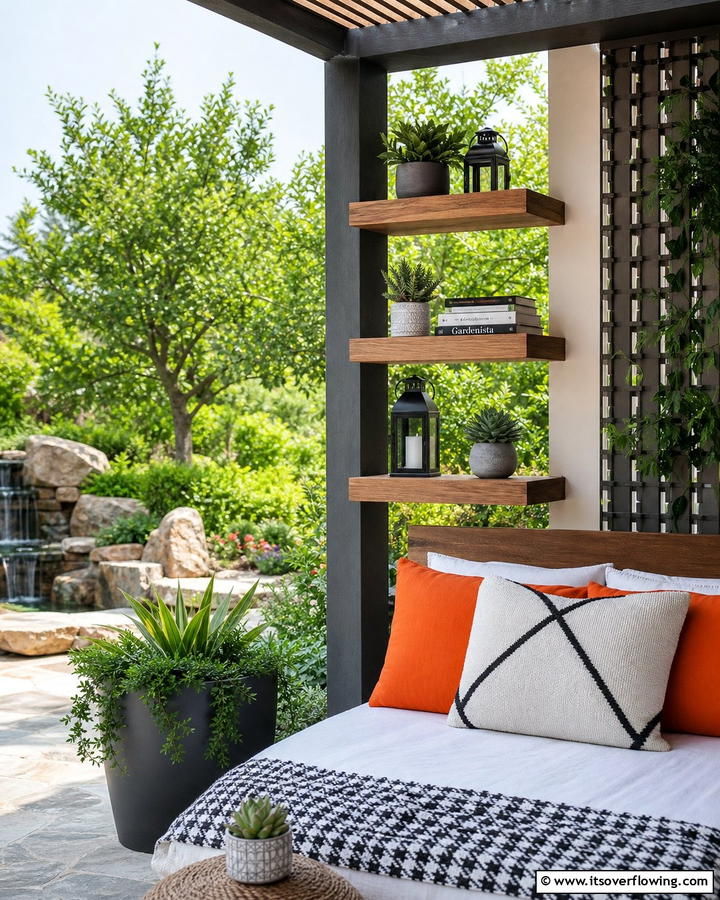 Floating Shelves for Storage - 20 Outdoor Bedroom Ideas for a Relaxing Retreat