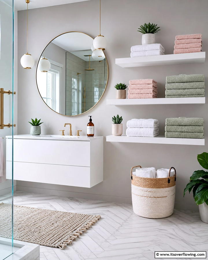 Floating Shelves for Towel Display - 30 Towel Storage Ideas for Organized and Stylish Bathrooms