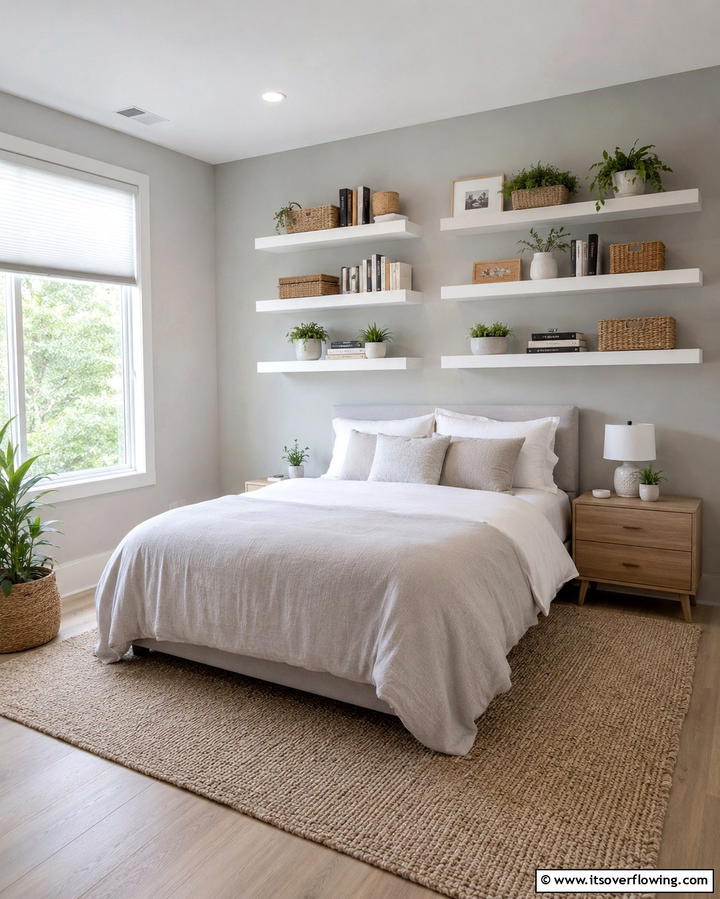 Floating Shelves for Vertical Organization - 25 Smart Bedroom Storage Ideas to Declutter Your Space