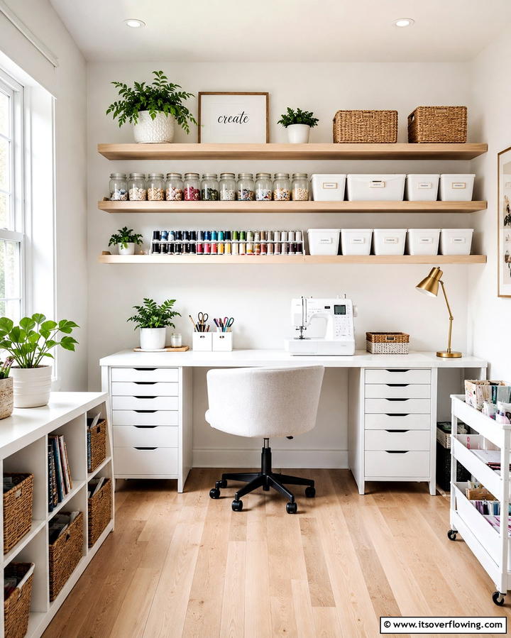 Floating Shelves for Vertical Storage - 25 Craft Room Organization Ideas for Creative Spaces