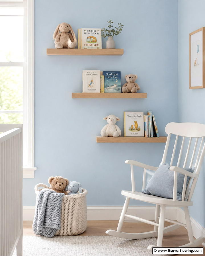 Floating Shelves with Decor - 25 Nursery Wall Decor Ideas to Create a Cozy and Cute Space