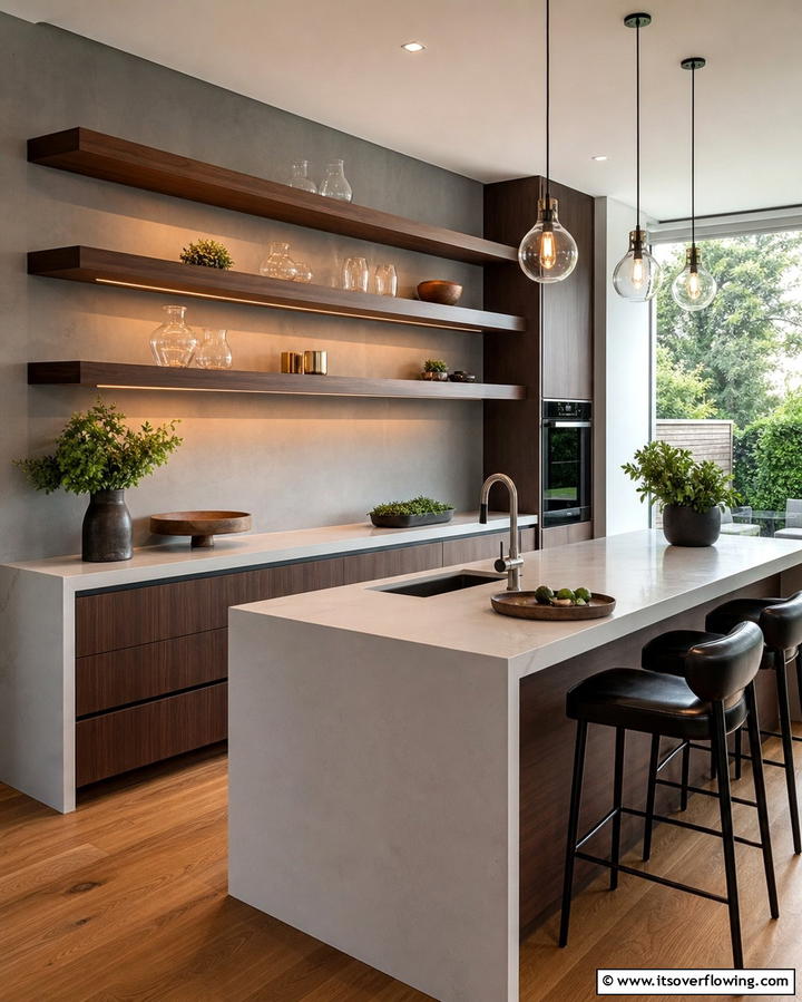 Floating Shelves with Hidden Brackets - 25 Open Shelving Kitchen Ideas for a Modern Look