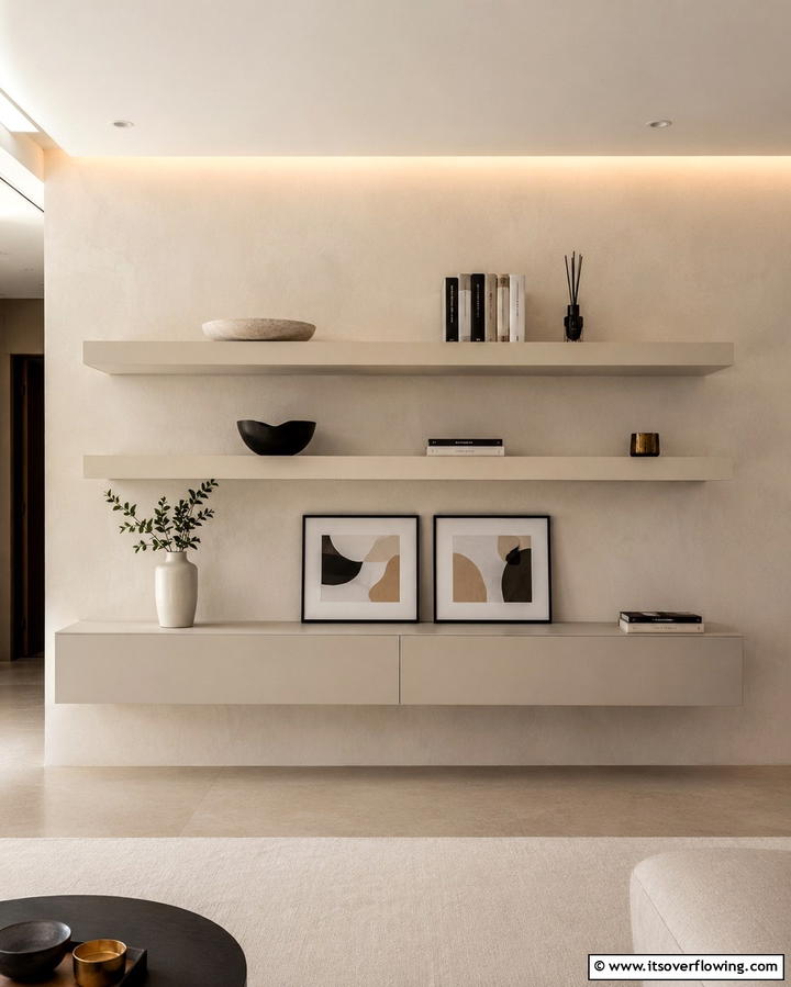 Floating Shelves with Hidden Storage - 30 Living Room Shelf Ideas for Stylish Storage Solutions