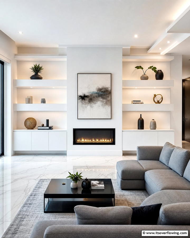 Floating Shelves with Hidden Storage - 20 Fireplace Floating Shelves Design Ideas for Cozy Homes