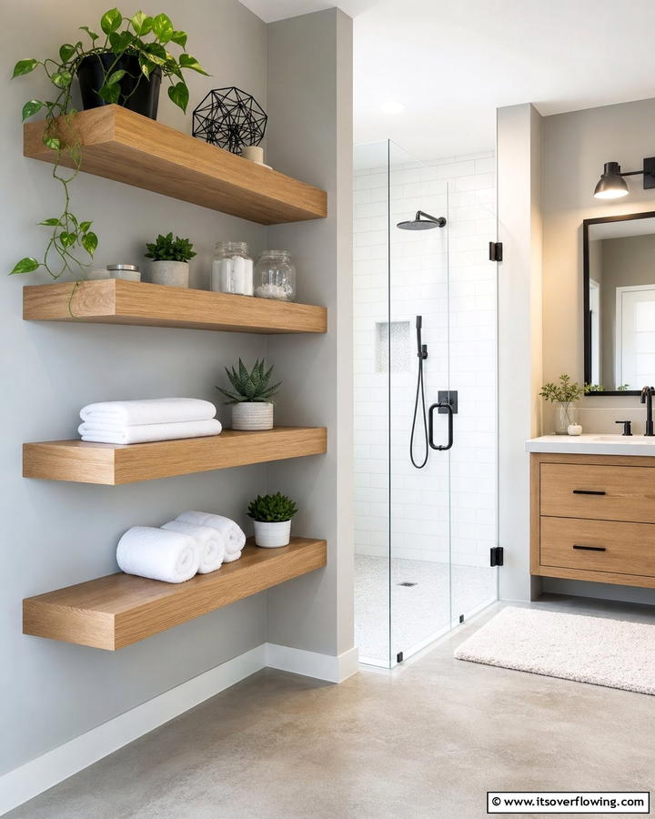 Floating Shelves - 20 Bathroom Wall Storage Ideas for Organization