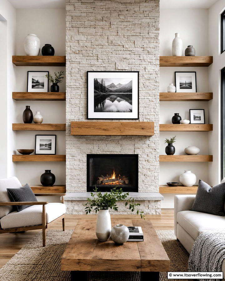 Floating ShelvesOne - 30 Living Room Furniture Layout Ideas for Optimal Flow