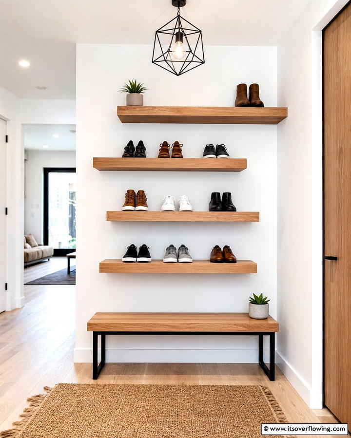 Floating Shoe Shelves - 25 Entryway Shoe Storage Ideas to Keep Your Home Tidy