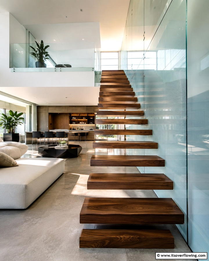 Floating Stairs Illusion - 30 Elegant Curved Staircase Designs to Elevate Your Home’s Style