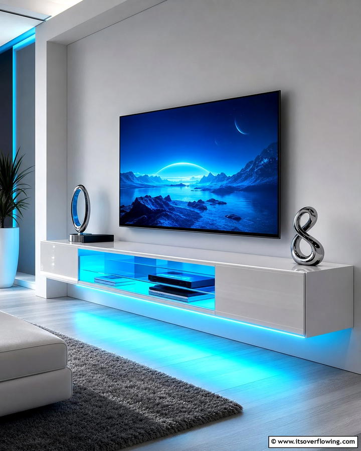 Floating TV Stand with LED Lighting - 25 TV Stand Ideas to Complement Your Home Decor